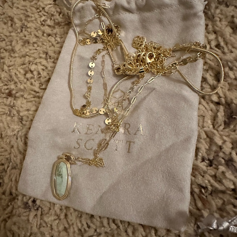 Kendra Scott Gold Necklace with Green Pendant